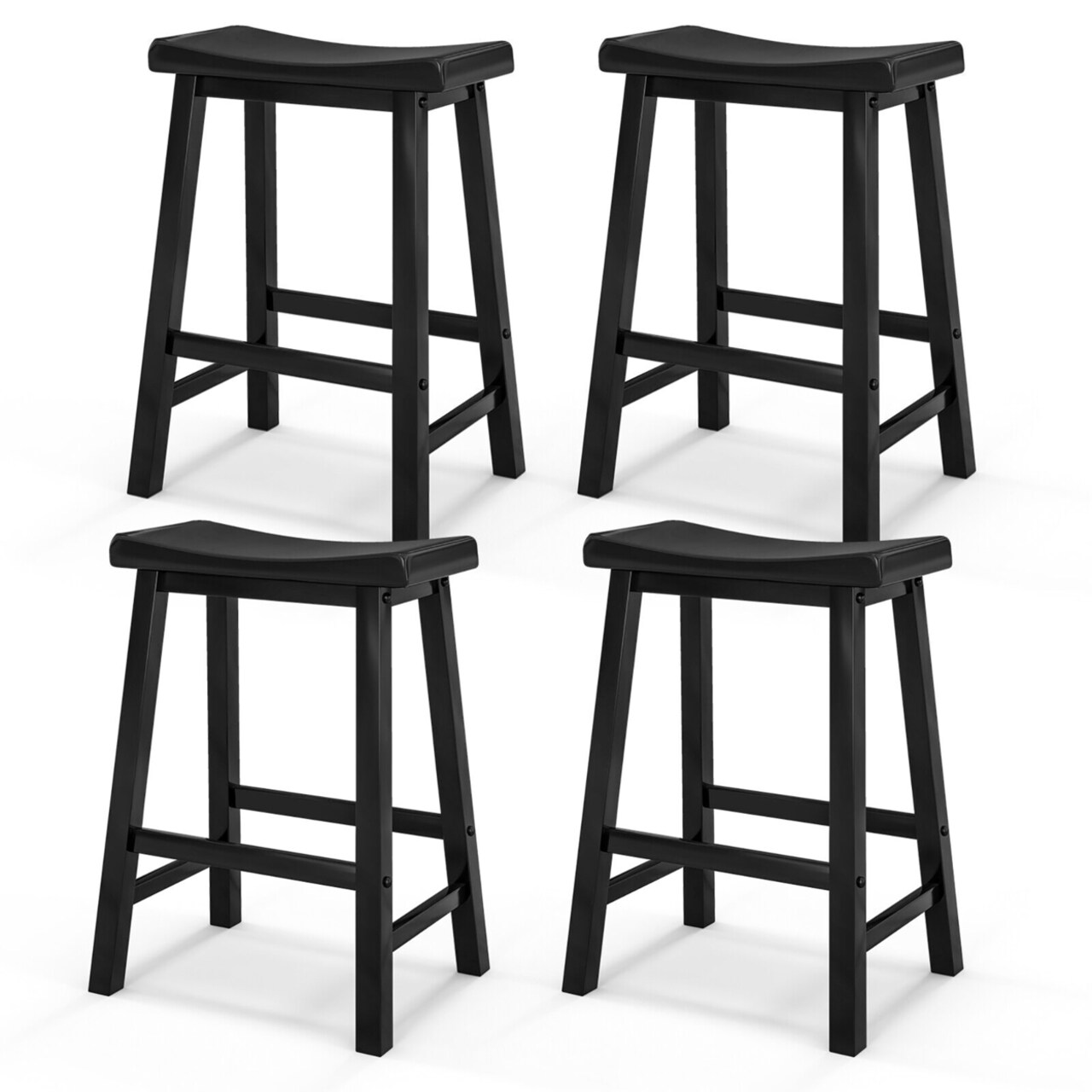 Set Of 4 Saddle Bar Stools Counter Height Dining Chairs W/ Wooden Legs